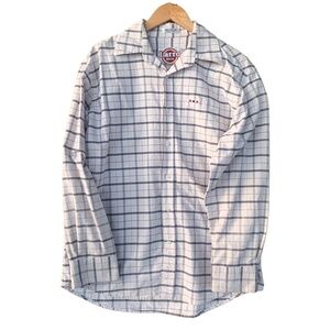 Larro Shirt Mens Lrg White Blue Red Plaid Button Long Sleeve George Strait Style